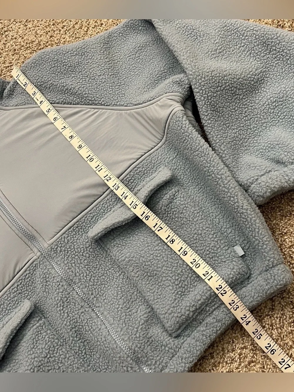 Blogilates Bonfire Fleece Jacket Full Zip Cargo Pocket Mock Neck Blue Women Sz M